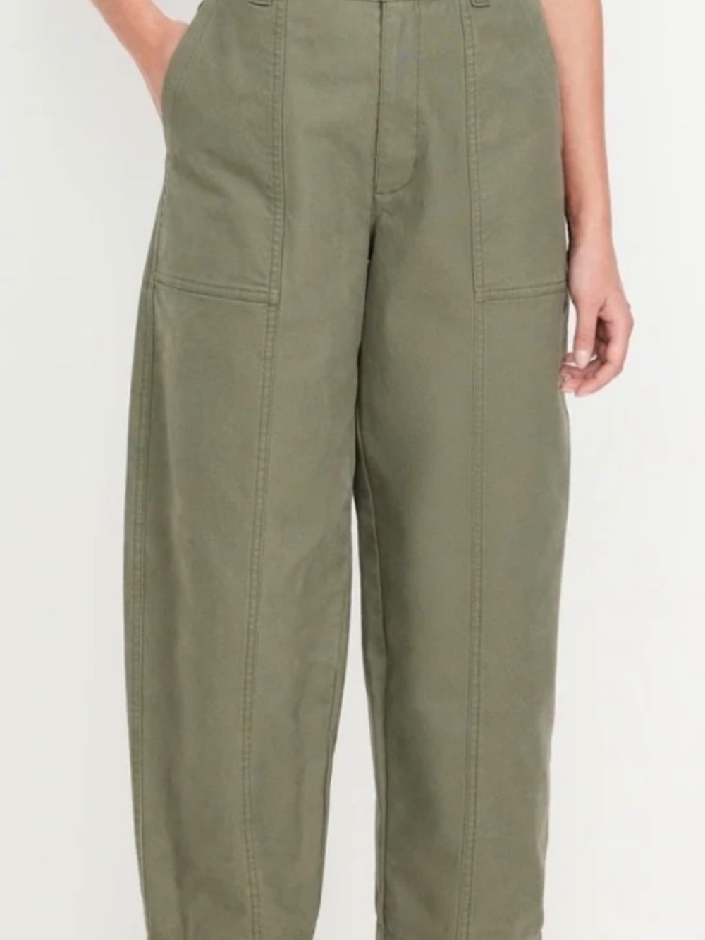 Women's High-Waisted Canvas Barrel Ankle Pants